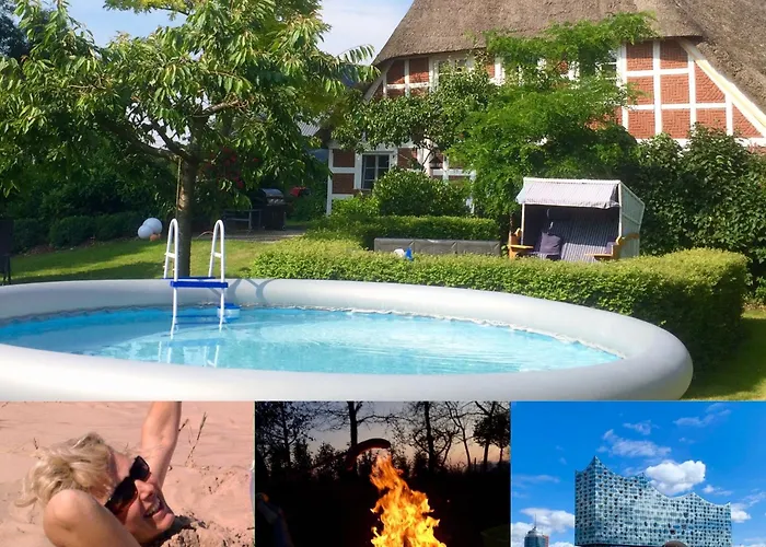 Luxus-Landhaus Nordsee, Sommer-Pool, Kaminofen, Grosse Terrasse, Grill, 2 Schlafzimmer, Kueche, Bad, Wlan, * Hemmoor